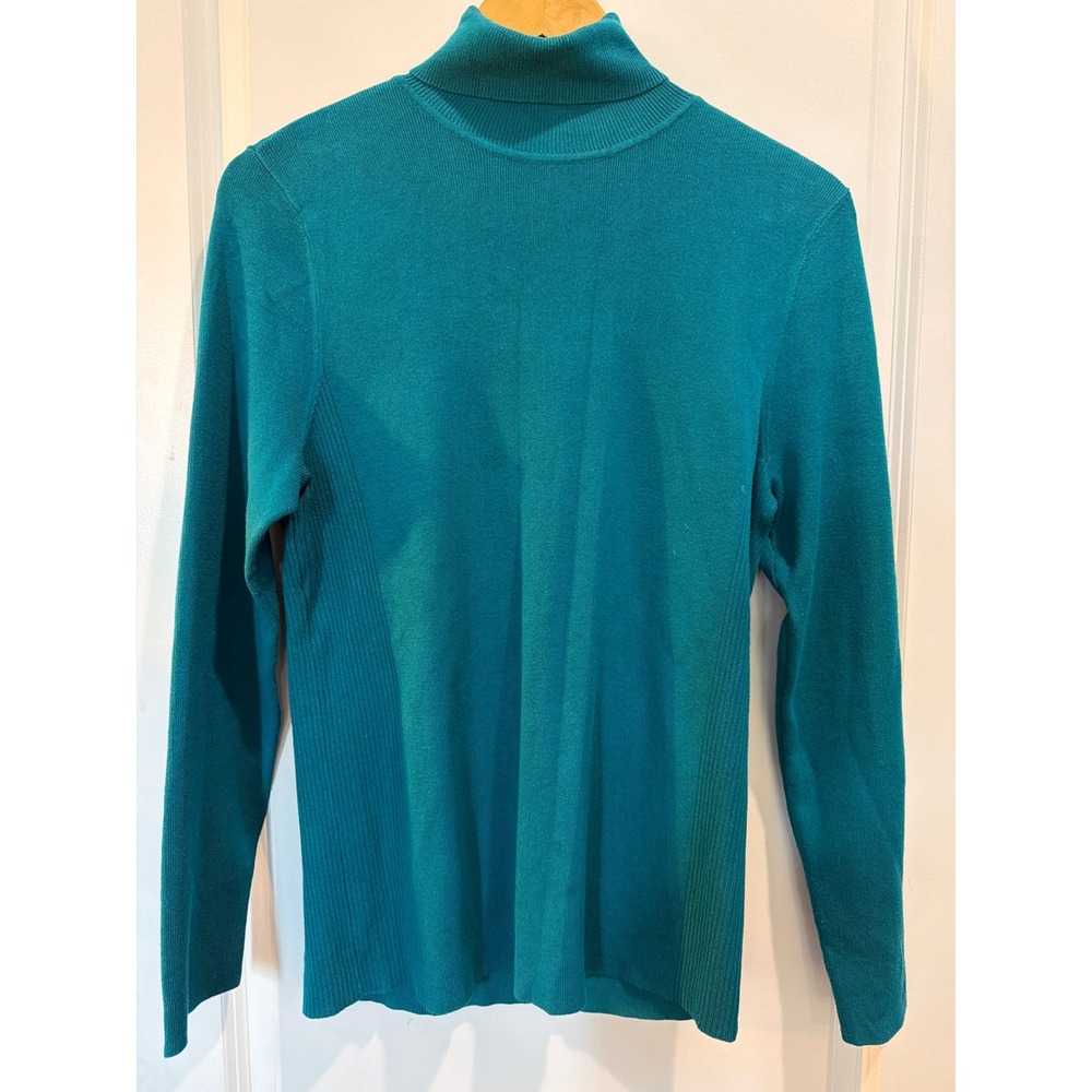 Chico's Teal Blue Turtleneck Sweater Ribbed Side Knit Top Long Sleeve Medium